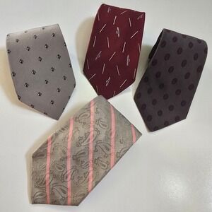 Lot x4 Enrico Pelle Mens Neck Tie Repp Paisley Diamond Art Deco Gray Red Neutral